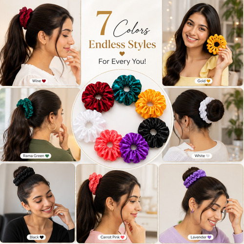 Satin Scrunchies for Women & Girls | Pack of 7