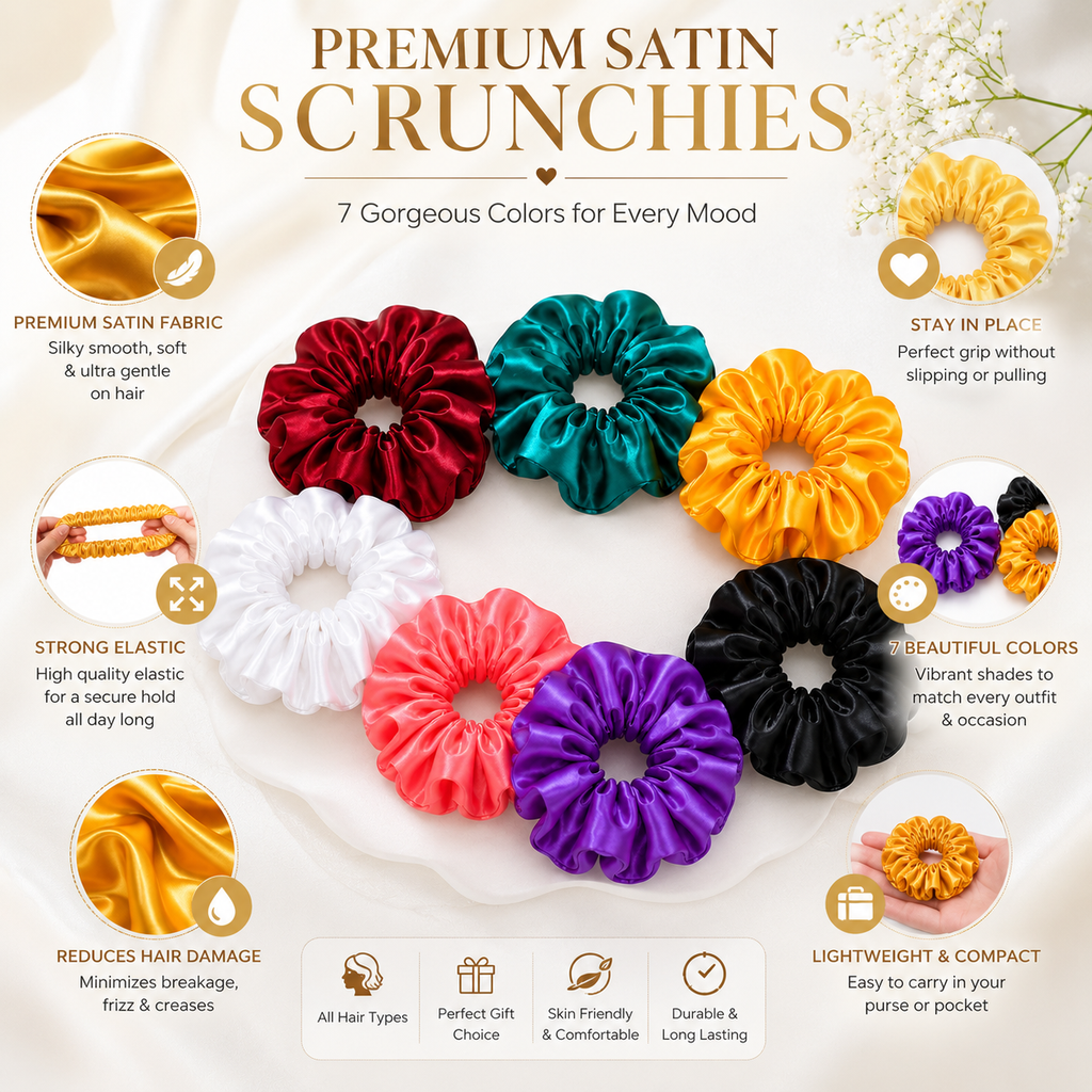 Satin Scrunchies for Women & Girls | Pack of 7