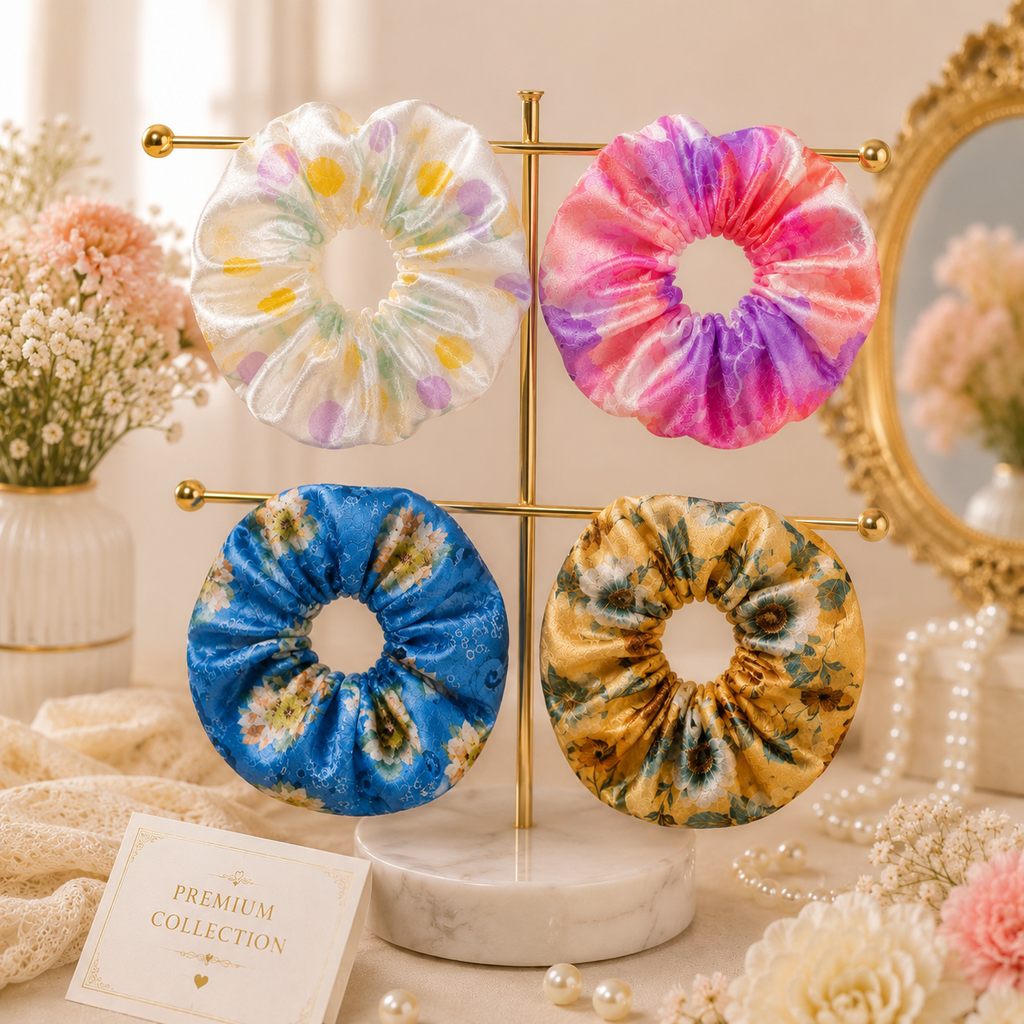 Printed Satin Scrunchies for Women & Girls