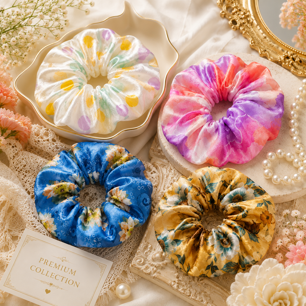 Printed Satin Scrunchies for Women & Girls
