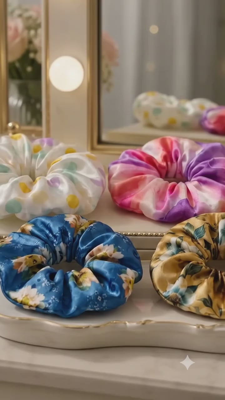 Printed Satin Scrunchies for Women & Girls